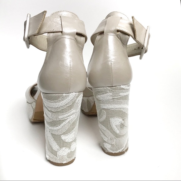 Donal J Pliner Franci Platform Heel Sandals Embroidered Sequined Size 8.5 Spain - Picture 4 of 8